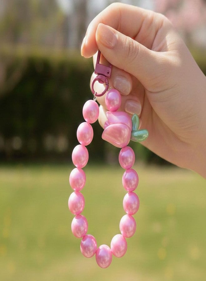 D Care World DCW Cute Beaded Straps, Kawaii Aesthetic Chain, Lanyard Wrist Strap Accessories for Hand Bags Key Phone charms Pendants Decor for Kids Girls| Design 8 (Pearl Rose Beads Design) (Pink) - Image 4