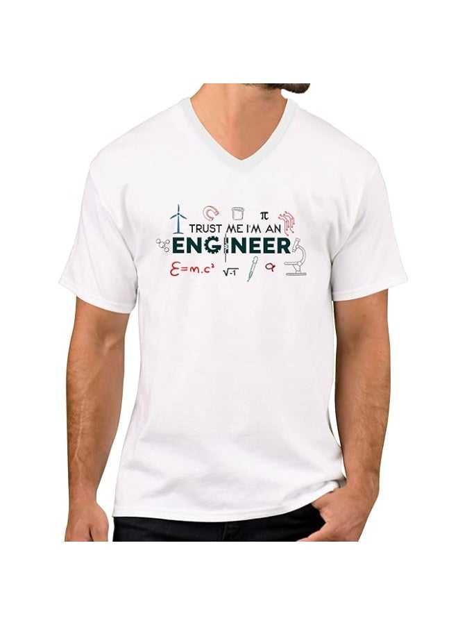 OPLU Store Men's Regular Fit Cotton White V-Neck Graphic T-Shirt, M - Image 1