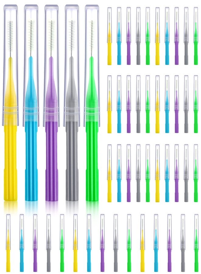 Patelai 50 Pieces Braces Brush for Cleaner Interdental Brush Between Teeth Toothpick Flosses Dental Flossing Head Oral Hygiene Tooth Cleaning Tool(Light Blue, Purple, Yellow, Gray, Light Green - Image 1