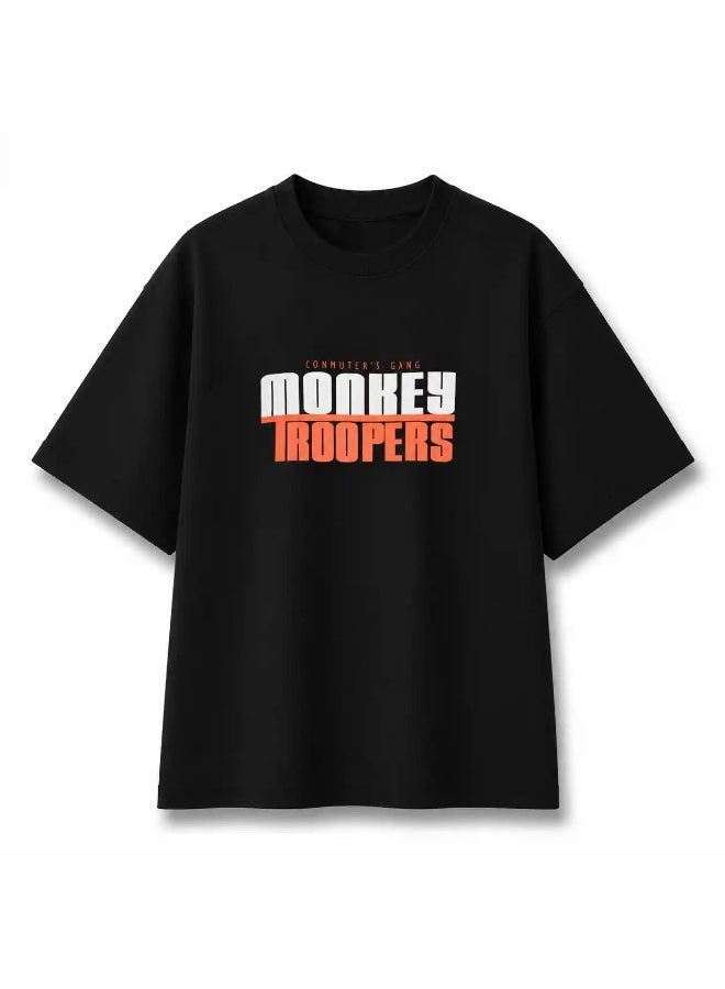 Monkey Troopers Oversized T-Shirt for Men & Women Black BMX 240 GSM Cotton T-Shirt Baggy Breathable Tees Streetwear - Image 1