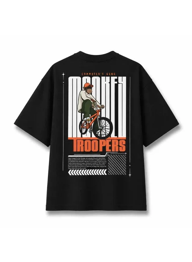 Monkey Troopers Oversized T-Shirt for Men & Women Black BMX 240 GSM Cotton T-Shirt Baggy Breathable Tees Streetwear for All Occasions