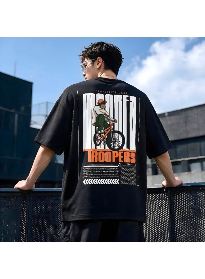 Monkey Troopers Oversized T-Shirt for Men & Women Black BMX 240 GSM Cotton T-Shirt Baggy Breathable Tees Streetwear - Image 3