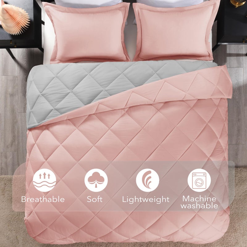 downluxe King Size Comforter Set - Pink and Grey King Comforter, Soft Bedding Sets for All Seasons -3 Pieces - 1 Comforter (104"x92") and 2 Pillow Shams(20"x36") - Image 5