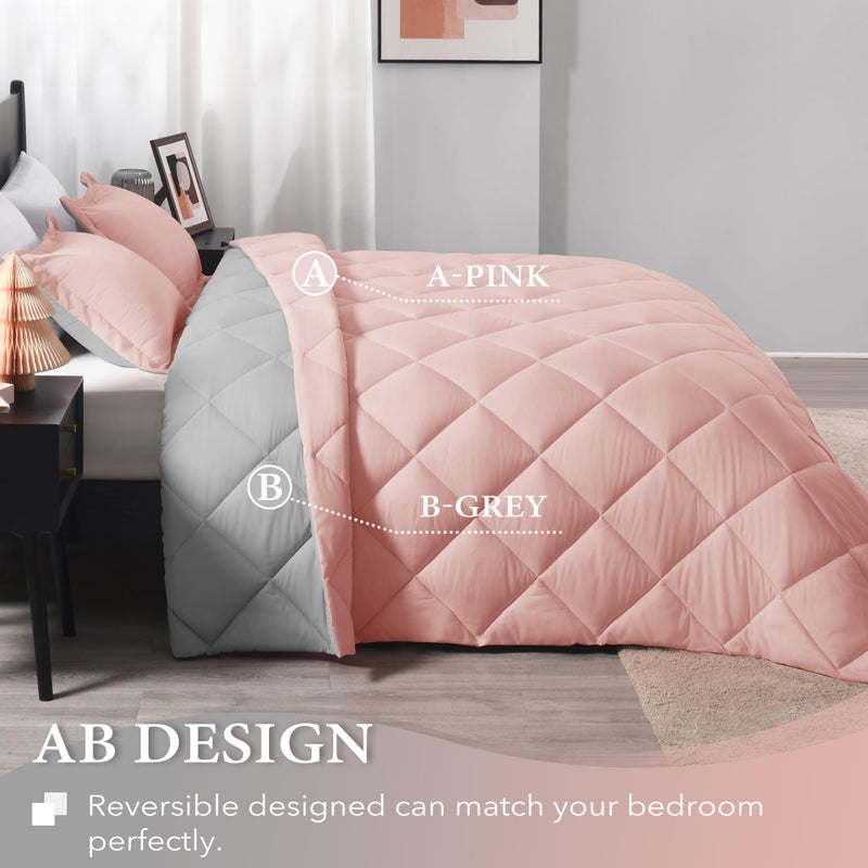 downluxe King Size Comforter Set - Pink and Grey King Comforter, Soft Bedding Sets for All Seasons -3 Pieces - 1 Comforter (104"x92") and 2 Pillow Shams(20"x36") - Image 4