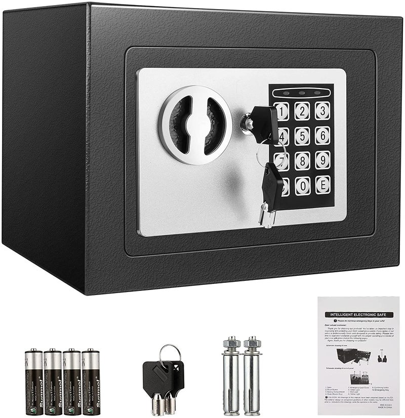 Marrone Safebox For Home Security Steel small home Office Digital Electronic Safe Box with Two Keys Small Value Safe with Digital Keypad for Extra Security - Image 1