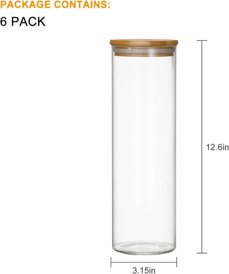 Flrolove 50oz/1500ml Clear Glass Food Storage Containers Set, Airtight Food Jars with Bamboo Wooden Lids Kitchen Canisters For Sugar, Candy, Cookie, Rice and Spice Jars - Set of 6 - Image 2