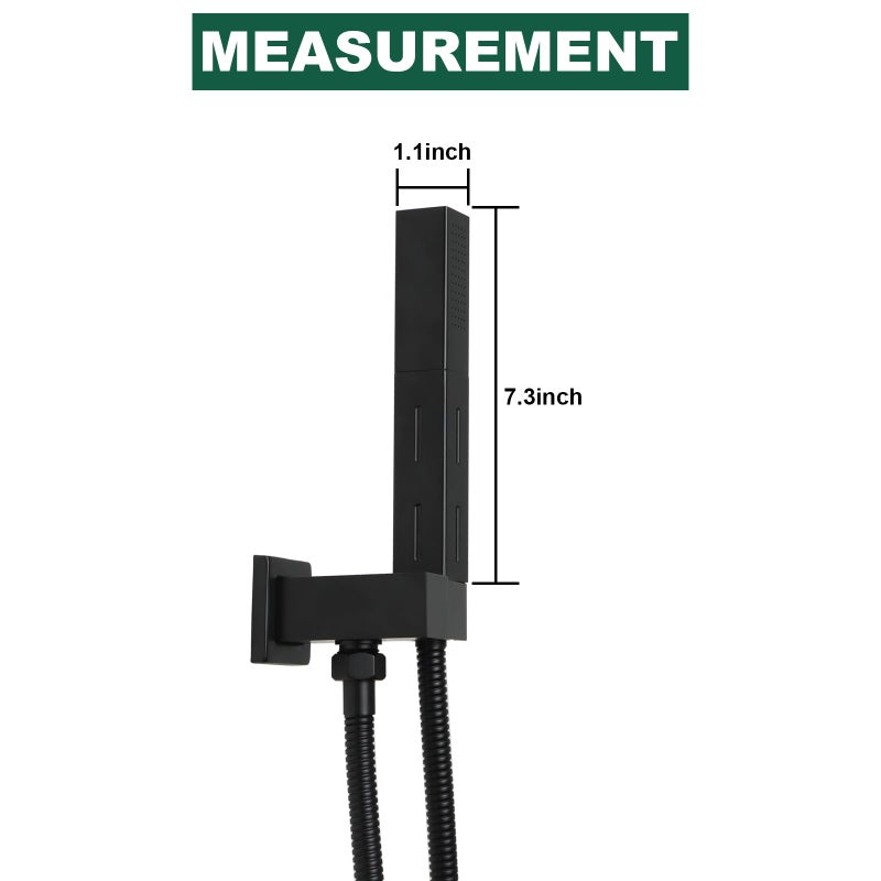 Drettyer Matte Black Brass 2 In 1 Function Handheld Shower Sprayer Head With 59"" Long Flexible Hose Attachment And Adjustable Shower Wand Holder - Image 2