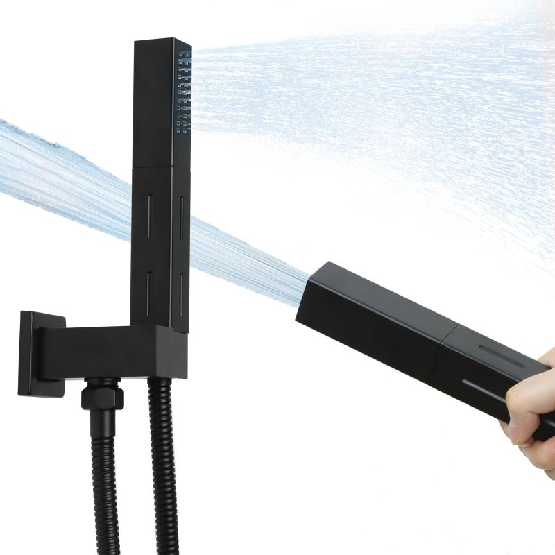 Drettyer Matte Black Brass 2 In 1 Function Handheld Shower Sprayer Head With 59"" Long Flexible Hose Attachment And Adjustable Shower Wand Holder - Image 1