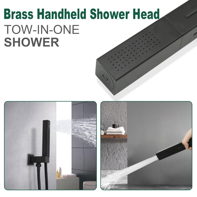 Drettyer Matte Black Brass 2 In 1 Function Handheld Shower Sprayer Head With 59"" Long Flexible Hose Attachment And Adjustable Shower Wand Holder - Image 4
