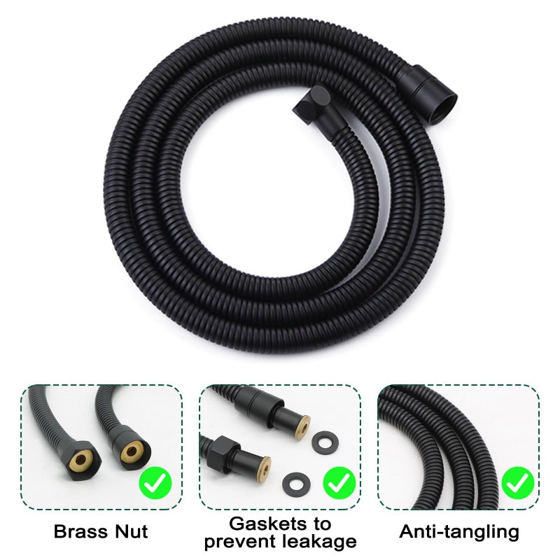 Drettyer Matte Black Brass 2 In 1 Function Handheld Shower Sprayer Head With 59"" Long Flexible Hose Attachment And Adjustable Shower Wand Holder - Image 5