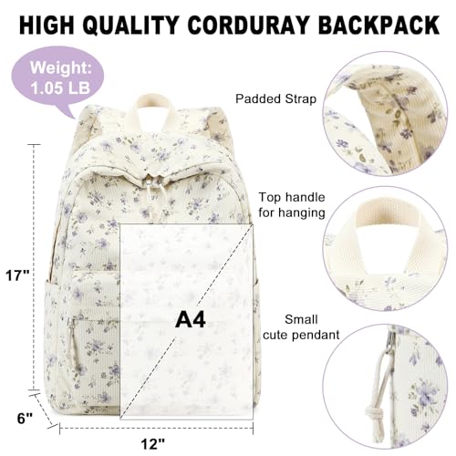 BTOOP School Backpack for Teens Large Corduroy Bookbag Lightweight 15.6 inch Laptop Bag for Girls Women Casual High School College - Image 3