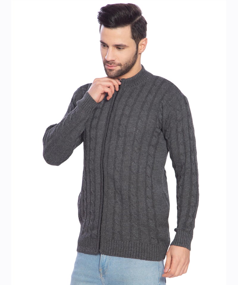 Matelco Mens Full Sleeves Zipper Sweater (in, Alpha, XL, Regular, Dark Grey) - Image 2