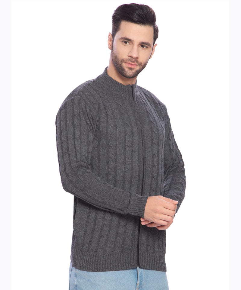 Matelco Mens Full Sleeves Zipper Sweater (in, Alpha, XL, Regular, Dark Grey) - Image 3