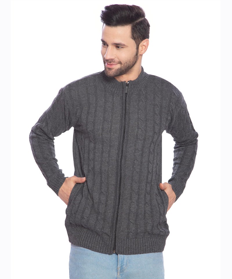 Matelco Mens Full Sleeves Zipper Sweater (in, Alpha, XL, Regular, Dark Grey) - Image 1