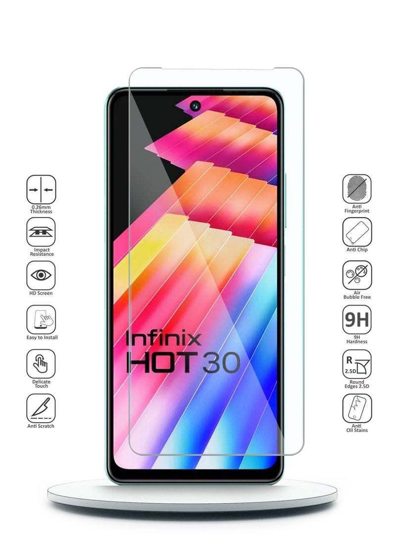 HD Tempered Glass Screen Protector for Infinix Hot 30 - Anti Reflection Anti Bubbles 9H Hardness 0.33 mm Rounded Edges Easy Installation