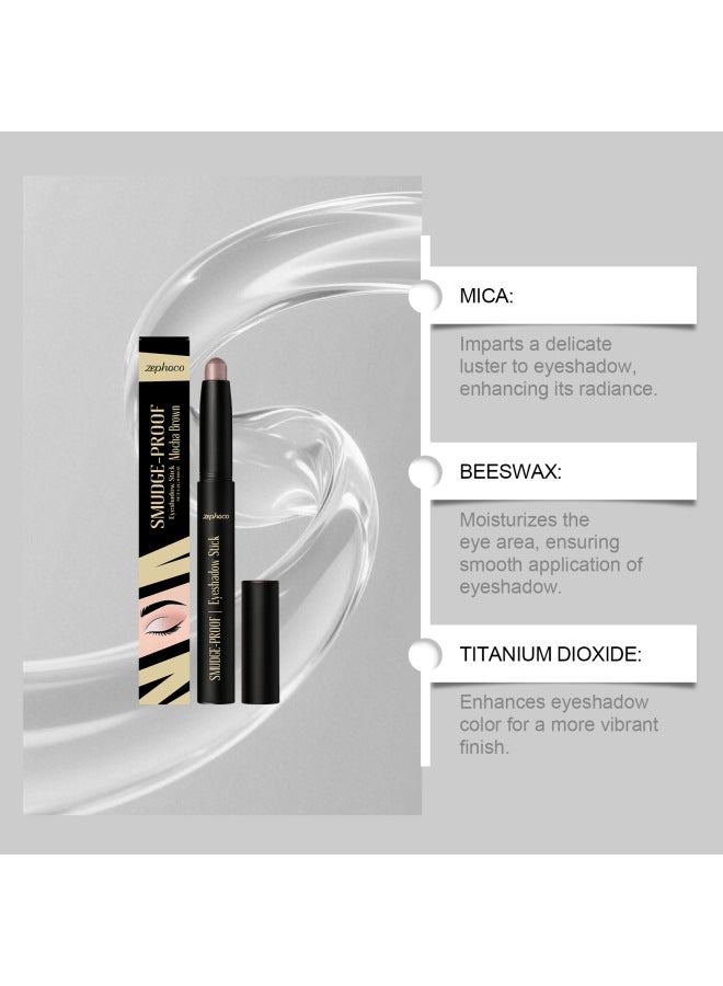 zephoco Mocha Brown Shimmer Eyeshadow Pencil, Matte Creamy Smooth Glitter Easy-to-use Portable Eyeshadow Stick - Image 2