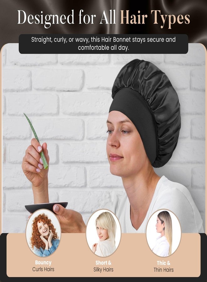 Merdia 2 PCS Satin Hair Bonnet for Women | Elastic and Reusable Shower Hair Caps | Satin Bonnet for Sleeping Women, Shower Caps | Double Layers Hair Cap | Environmental Protection | 11.8Inches, Black - Image 3