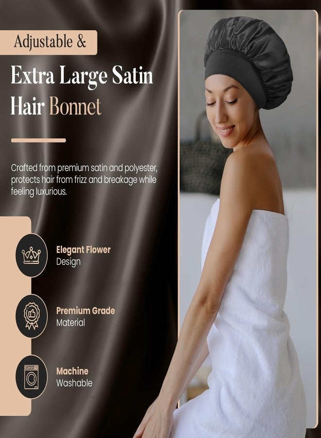 Merdia 2 PCS Satin Hair Bonnet for Women | Elastic and Reusable Shower Hair Caps | Satin Bonnet for Sleeping Women, Shower Caps | Double Layers Hair Cap | Environmental Protection | 11.8Inches, Black - Image 2