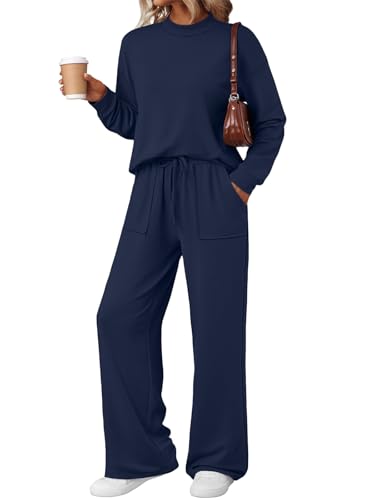 LILLUSORY Womens Lounge Two 2 Piece Sets Early Fall 2025 Fashion Outfits Clothes Clothing Matching Sweatsuit Sweat Suit Trendy Airport Travel Winter Loungewear Pajamas Cruise Old Money Navy S - Image 1