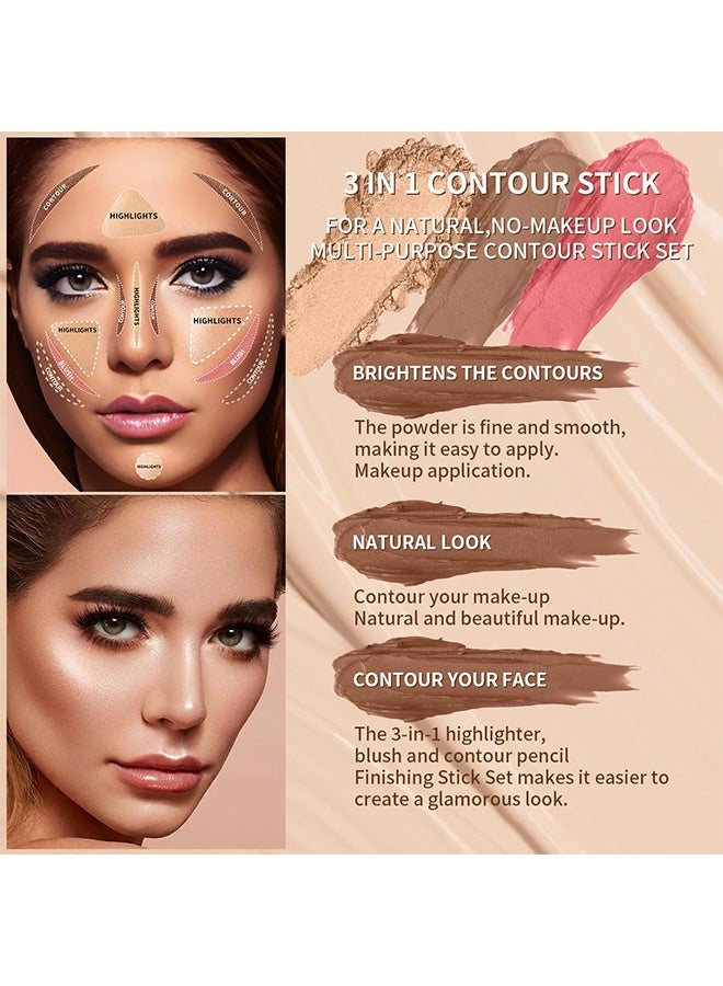 HelloKiss Concealer Stick Three Color Combination Set Highlight Contour and Blush Makeup Stick Set Cream Contour Concealer Stick Set Contour Highlighter Blusher Makeup Stick Soft Texture Skin Highlight Easy Makeup Stick - Image 4