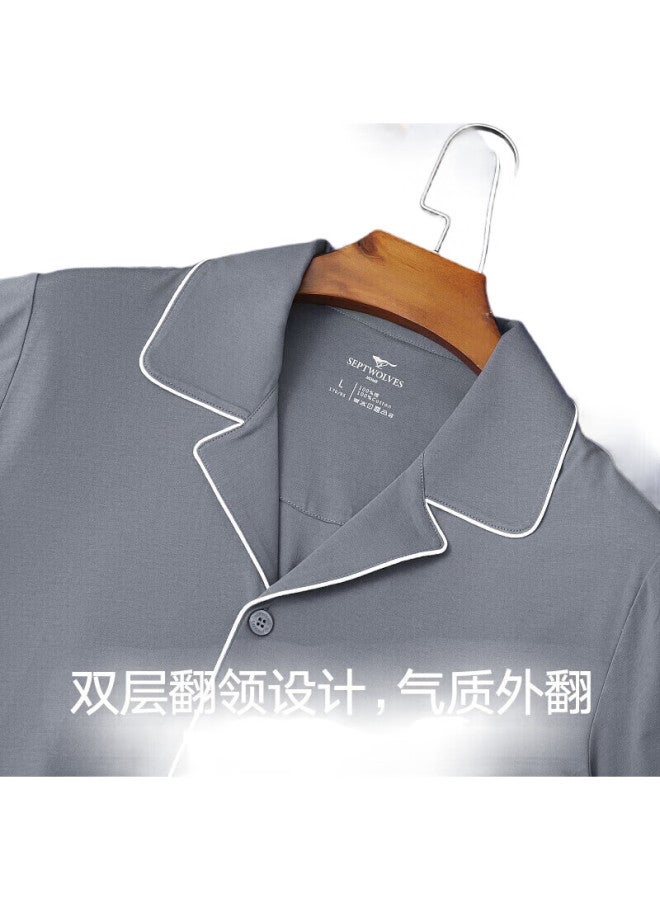 Septwolves Men'S Cotton Short Sleeve Long Pants Middle-Aged Cardigan Pajamas Set - Image 2