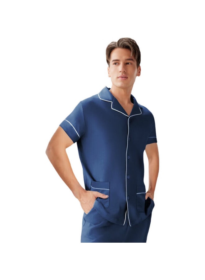 Septwolves Men'S Cotton Short Sleeve Long Pants Middle-Aged Cardigan Pajamas Set - Image 1