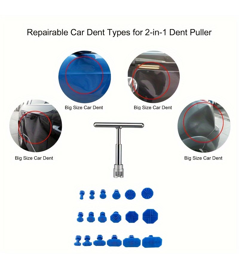 19 Pieces Car Dent Repair Puller Kit 18 Blue Tabs T Handle Universal Tool - Image 4