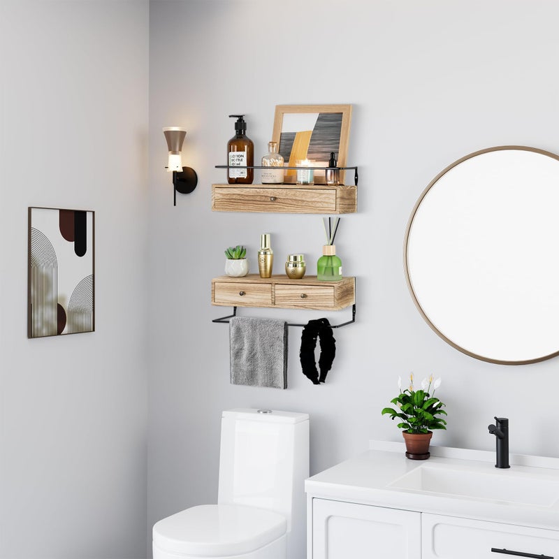 DreamPossible Floating Shelves - Wall Mounted Bathroom Shelf Set of 2 with Drawers, Rustic Wood Shelves for Bedroom, Living Room, Kitchen, Wall Decor, Plants, Books (Brown) - Image 5