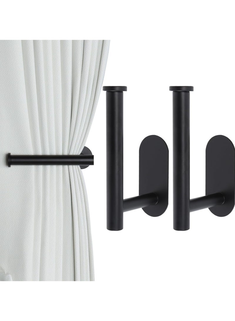 PYC Curtain Tiebacks Adhesive Curtain Tiebacks No Drilling Adhesive Curtain Hooks (2, Black)  - Image 1