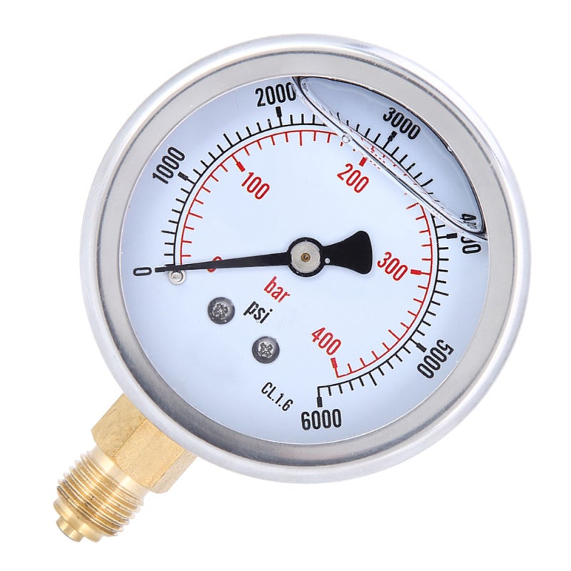 Pressure Gauge: 68mm Diameter, 0-400bar/0-6000psi, Stainless Steel & Brass Construction - Clear Stable Readings, 1/4 BSP Thread Bottom Mount, Professional Tool for Industrial Applications - Image 1