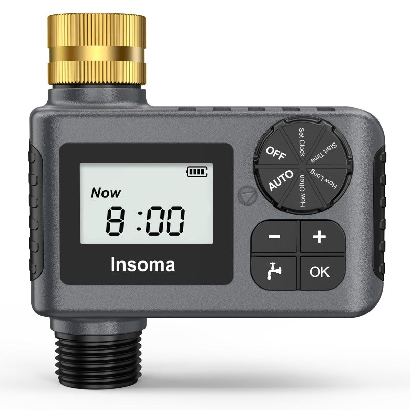 Insoma Sprinkler Timer with Brass Swivel Programmable Water Timer for Outdoor Garden Hose Hose Timers with Rain DelayManualAuto Mode Drip Irrigation and Lawn Watering System 1 Outlet - Image 2