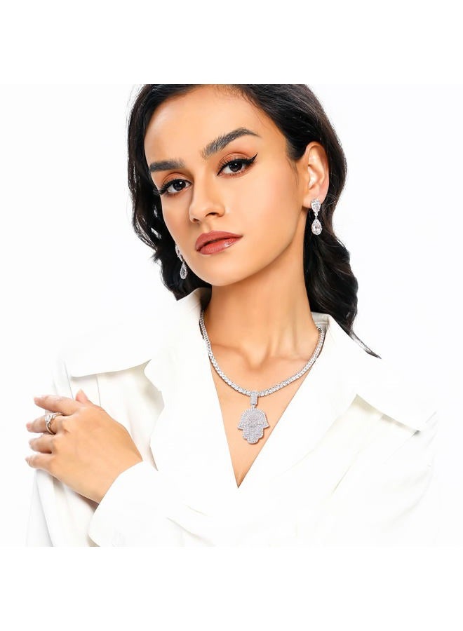 MDFUN Tennis Necklace 18K White Gold Plated | 4.0mm Round Cubic Zirconia Cut Faux Diamond Tennis Chain for Women and Men, 1.85*1*0.16 inches, Brass, White Gold, Cubic Zirconia - Image 2