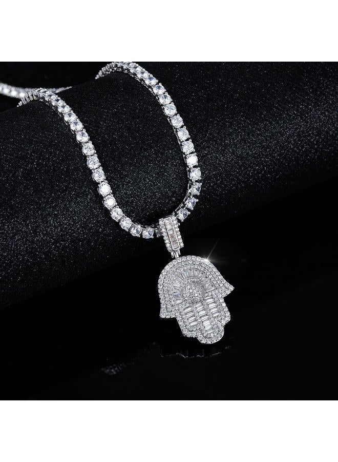 MDFUN Tennis Necklace 18K White Gold Plated | 4.0mm Round Cubic Zirconia Cut Faux Diamond Tennis Chain for Women and Men, 1.85*1*0.16 inches, Brass, White Gold, Cubic Zirconia - Image 3