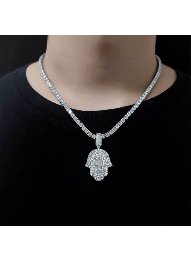 MDFUN Tennis Necklace 18K White Gold Plated | 4.0mm Round Cubic Zirconia Cut Faux Diamond Tennis Chain for Women and Men, 1.85*1*0.16 inches, Brass, White Gold, Cubic Zirconia - Image 4