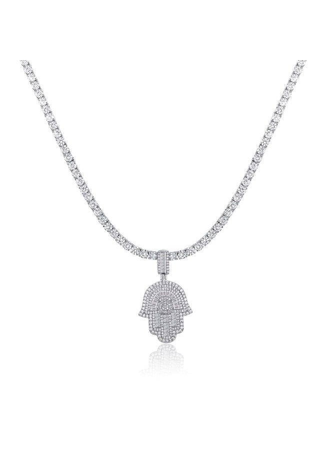 MDFUN Tennis Necklace 18K White Gold Plated | 4.0mm Round Cubic Zirconia Cut Faux Diamond Tennis Chain for Women and Men, 1.85*1*0.16 inches, Brass, White Gold, Cubic Zirconia - Image 1