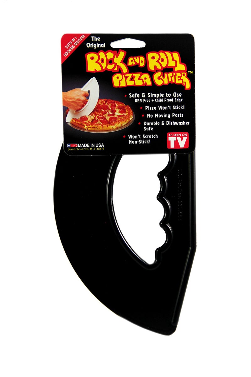 Rockn Roll Pizza Cutter Plastic NonStick Rocking 9 inch Easy to Clean Dishwasher Safe Handheld Pizza Slicer Easier Slicing Tool Baking Tools Pastry Bread Cutting Knife Made in USA Black
