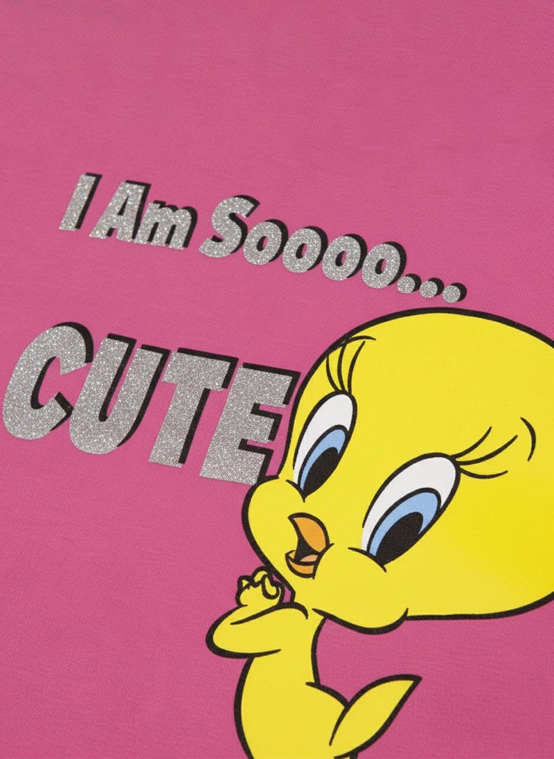 Looney Tunes Kids Pink Cotton Tweety Graphic T-Shirt - Image 3