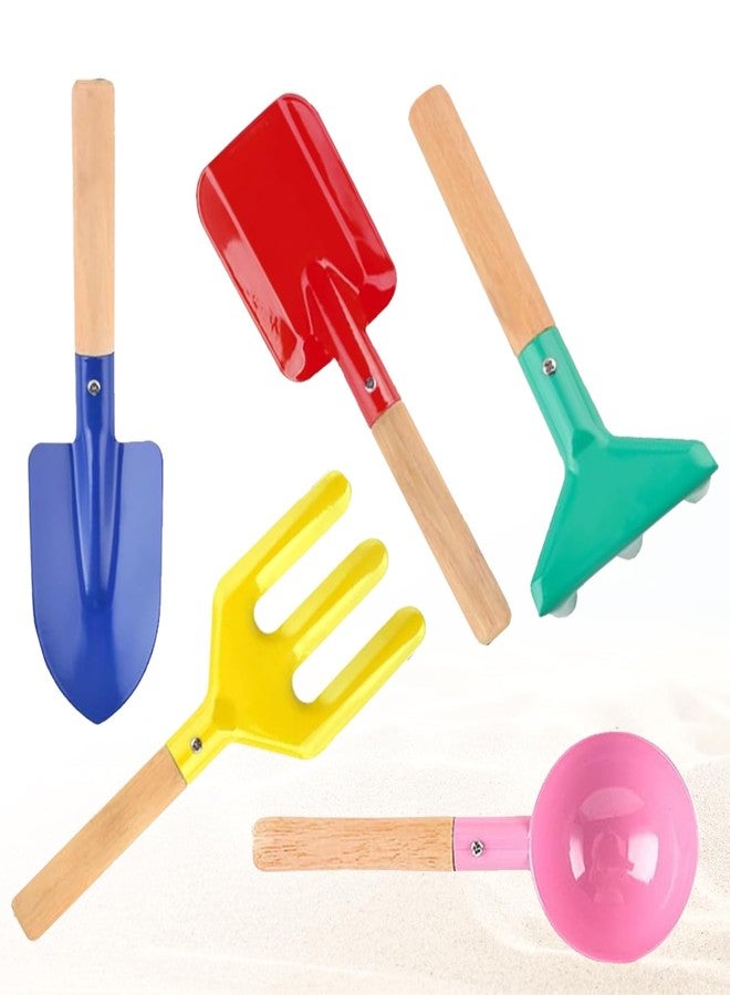 TFPOGOLD 5 PCS Kids Gardening Set, Toddler Gardening Tools Metal Handle, Beach Sand Toys for Ages 3-8, Outside Toys for Sandbox Digging & Snow Sensory Playset with Spoon Fork Rake Shovel - Image 1