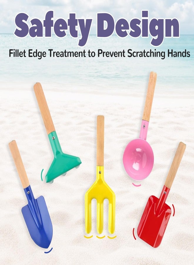 TFPOGOLD 5 PCS Kids Gardening Set, Toddler Gardening Tools Metal Handle, Beach Sand Toys for Ages 3-8, Outside Toys for Sandbox Digging & Snow Sensory Playset with Spoon Fork Rake Shovel - Image 3