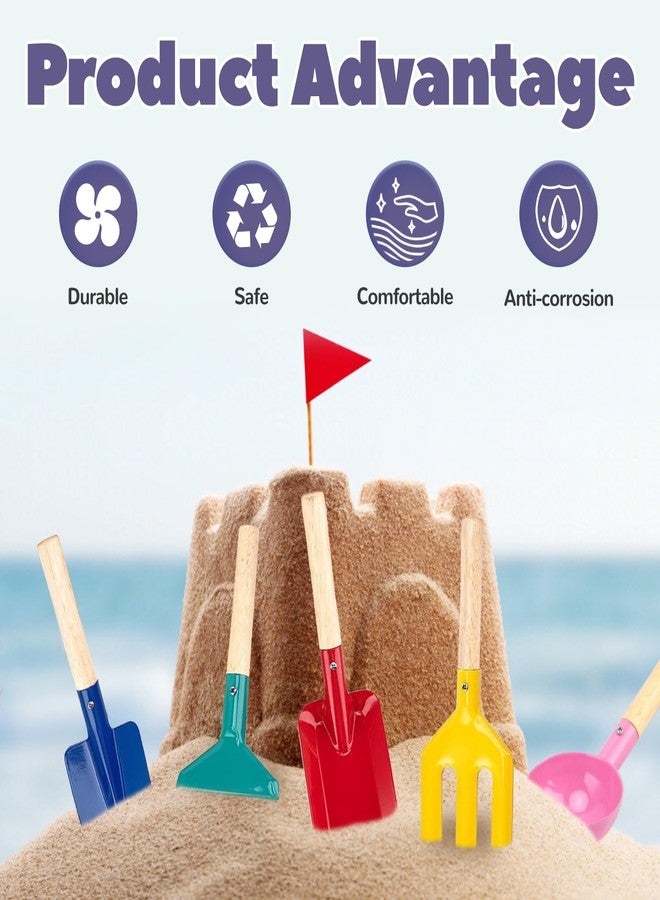 TFPOGOLD 5 PCS Kids Gardening Set, Toddler Gardening Tools Metal Handle, Beach Sand Toys for Ages 3-8, Outside Toys for Sandbox Digging & Snow Sensory Playset with Spoon Fork Rake Shovel - Image 4