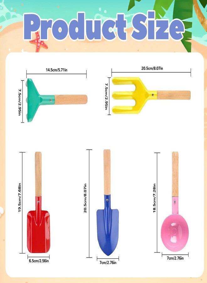TFPOGOLD 5 PCS Kids Gardening Set, Toddler Gardening Tools Metal Handle, Beach Sand Toys for Ages 3-8, Outside Toys for Sandbox Digging & Snow Sensory Playset with Spoon Fork Rake Shovel - Image 2