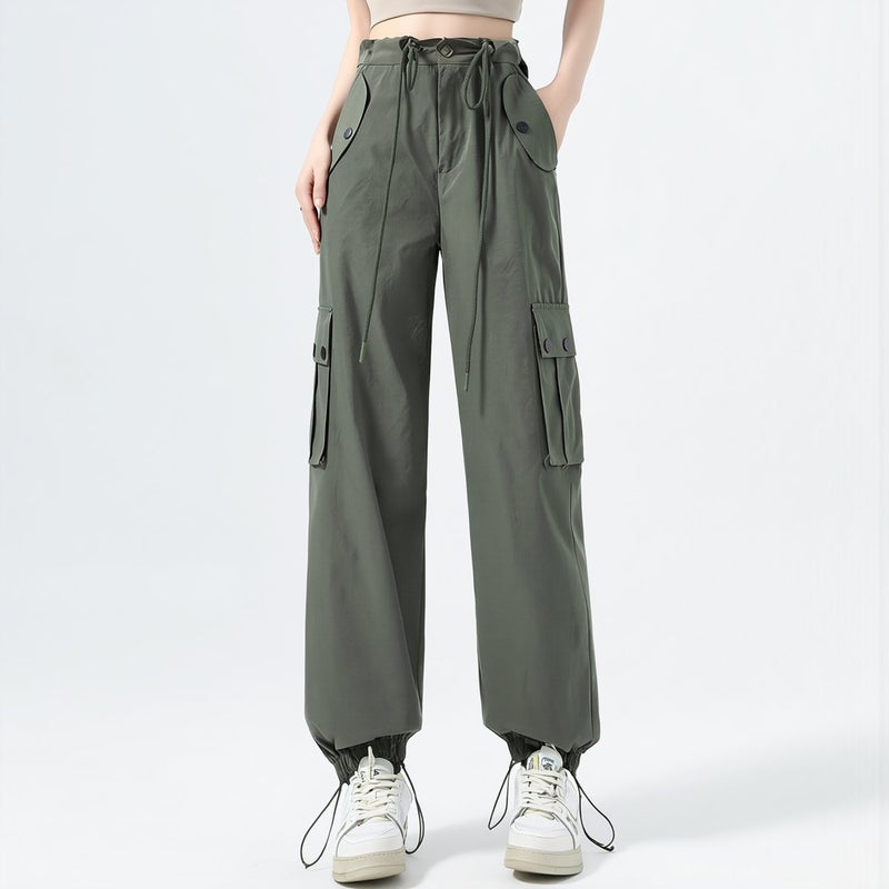 Womens Multi-scene Cargo Pants Quick Dry Wide Leg Trousers for Travel School - Image 1