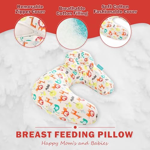 Motherly Maternity Feeding Pillow for Newborn Baby with Detachable Cotton Cover & Convinient Side Pocket, Nursing Pillow with Extra Baby Head Pillow, Infant Support for Baby & Mom Cradle (Zoo) - Image 3