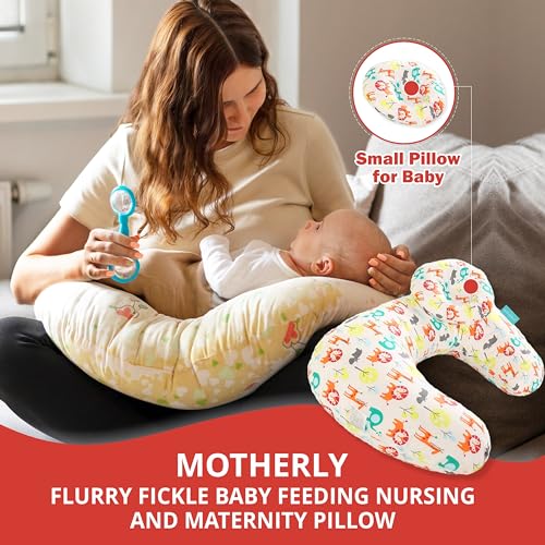 Motherly Maternity Feeding Pillow for Newborn Baby with Detachable Cotton Cover & Convinient Side Pocket, Nursing Pillow with Extra Baby Head Pillow, Infant Support for Baby & Mom Cradle (Zoo) - Image 2