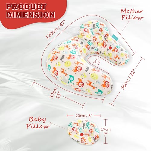Motherly Maternity Feeding Pillow for Newborn Baby with Detachable Cotton Cover & Convinient Side Pocket, Nursing Pillow with Extra Baby Head Pillow, Infant Support for Baby & Mom Cradle (Zoo) - Image 4