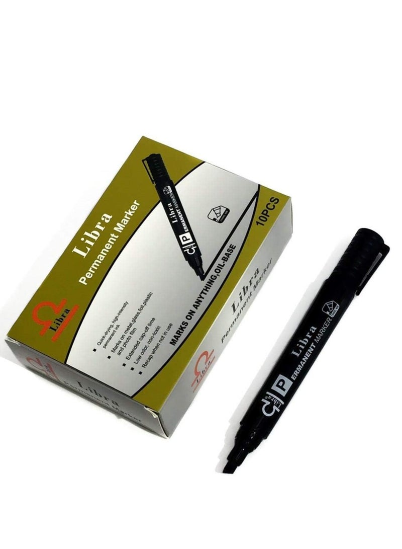 Libra Bullet Nib Permanent Marker Black |Marker Pen Suitable to use on most surfaces. Mark and write on any non-porous surface such as wood, glass, plastic, or cardboard-10pcs Box 