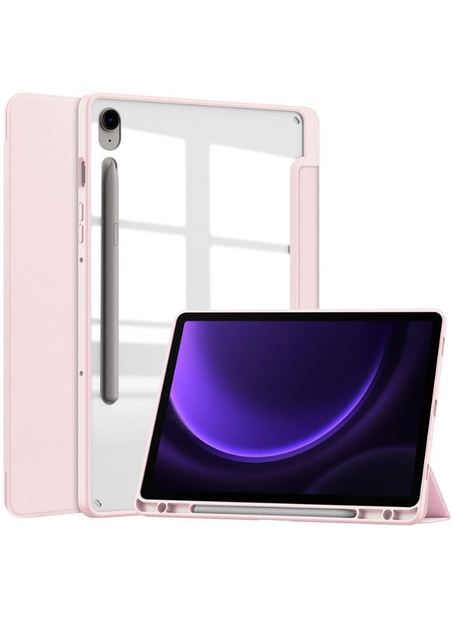 Samsung Galaxy Tab S9/S9 FE Cover, Trifold Flip Slim Leather with S Pen Holder, Auto Wake Sleep, Smart Magnetic Cover Clear Acrylic Back Shockproof Case for Samsung Tab S9/S9 FE 2023, Pink  - Image 1