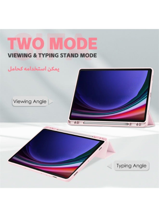 Samsung Galaxy Tab S9/S9 FE Cover, Trifold Flip Slim Leather with S Pen Holder, Auto Wake Sleep, Smart Magnetic Cover Clear Acrylic Back Shockproof Case for Samsung Tab S9/S9 FE 2023, Pink  - Image 3