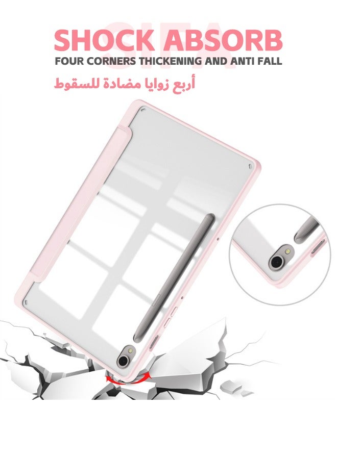 Samsung Galaxy Tab S9/S9 FE Cover, Trifold Flip Slim Leather with S Pen Holder, Auto Wake Sleep, Smart Magnetic Cover Clear Acrylic Back Shockproof Case for Samsung Tab S9/S9 FE 2023, Pink  - Image 2
