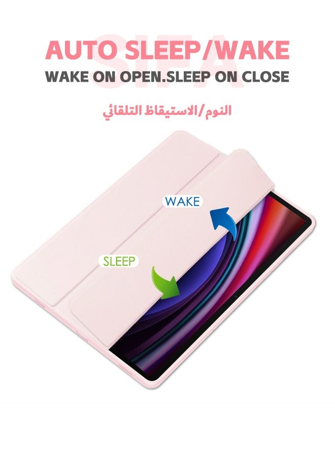 Samsung Galaxy Tab S9/S9 FE Cover, Trifold Flip Slim Leather with S Pen Holder, Auto Wake Sleep, Smart Magnetic Cover Clear Acrylic Back Shockproof Case for Samsung Tab S9/S9 FE 2023, Pink  - Image 4